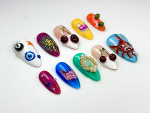 Pop Art Custom Press On Nails | Vintage Eye & Fish Nail Art | Handmade Funky Artcore Nails | Retro Eclectic Press Ons | OB882HC