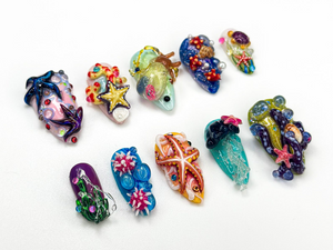 3D Starfish Coral Press On Nails | Deep Sea Ocean Press Ons | Mermaid Jellyfish Underwater Nail Art| Handcrafted Summer Beach Nail | OA922HC