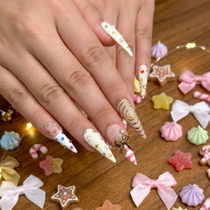 Gold Swirl Cute Press On Nail | Playful Luxury Nail Art | Creative Candy Swirl Nails | Handmade Artistic Candy Nails Set| OB268EC