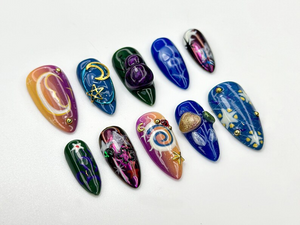 Galaxy Swirl Press On Nails | Cosmic Star Moon Nail Art | Mystical Space Inspired Nails | Purple Blue Galaxy Tips | Celestial Nail | OB936HC