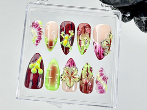 Mutant Floral Alien Press On Nails | Dark Garden Fantasy Fake Nails | Mushroom Beetle Garden Nail Art | 3D Fruit Pod Press Ons | OB893YC