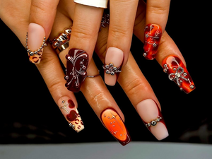 Fall Orange Leopard Press On Nails | Autumn Handmade Luxury Set | 3D Bow & Butterfly Nail Art | Fall Statement Design | OB1095EC