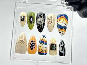 Boho Sun Moon Press On Nails | Groovy Earthy Fake Nails | Artistic Sun and Moon Nail Art | Custom Groovy Press Ons | Unique Nails | OB884YK