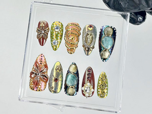 Luxe Gold Chrome Press On Nails | Artistic Metallic Fake Nails | Textured Gold 3D Design Nail Art | Gold & Silver Glam Press Ons | OB872YK