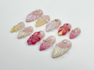 Jelly Flower Press On Nails | 3D Floral Nails with Pearls and Petal Wings | Romantic Pink Gel Nail Set | Summer Nails | Holiday Nail|OB940DC