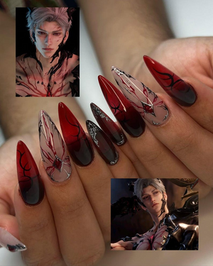 Sylus Love and Deepspace Nail Art | Vampire Romance Claws | Red Vein Gothic Fantasy Nails | Sylus Inspired Nail Art | OC820HC