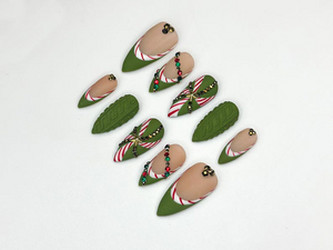 Christmas Press On Nails | Green Holiday Nails | Festive Long Nails | Christmas Gift | Party Nails| OB1189BC