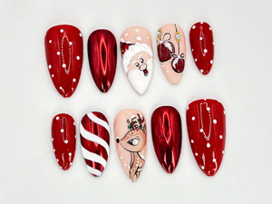 Press On Nails For Christmas | Santa, Reindeer and Holiday Ornaments Details | Christmas-Themed Nail Design l Festive Holiday Nail|OB548HC