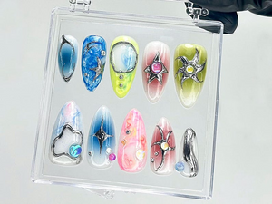 Iridescent Galaxy Press On Nails | Space Theme Fake Nails | 3D Celestial Nail Art | Shimmer Galaxy Press Ons | Starry Sky Press Ons |OB927YC