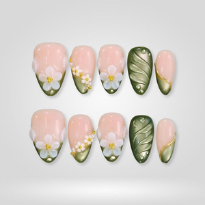 Olive Daisy 3D Floral Press-On Nails - Aninail