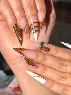 Gold Leopard Luxury Press On Nails | 3D Metallic Chrome Nails | Animal Print Stiletto | Glam Nail Set | Handmade Press Ons | OC318HC