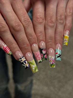 Handmade Vintage Botanical Press On Nails, Japanese Floral Garden Fake Nails, Unique Retro Flower Pattern Nails for Special Events | OB305HK