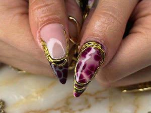 Gothic Garnet Gold Press On Nails | Frech Tips Gold Couture Nail Art | Burgundy Jade Statement Nails | Handmade Luxury Stiletto Set OB270EC