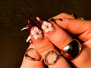 Mystic Bloom Luxury Press On Nails | Metallic Floral Accent Nails | Purple Gradient & 3D Flower Design | Elegant Gothic Nail Art | OB1084EK