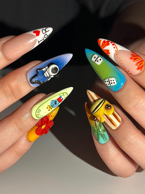 Tropical Vacation Press On Nails | 3D Beach Frog Nails | Puerto Summer Nail Art | Colorful Travel Press Ons | Handmade Nails | OB315HC