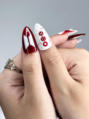 Kpop Inspired Cupid Voyage Nails | 7 Spirit Arirang Love Muse Press Ons | Red White Silver Retro Pop Nails | Coquette Fandom Nails| OC358IK