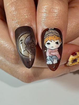 Melancholic Cartoon Press On Nails | Cottagecore Nail Art | Mushroom & Dessert Nails | Fantasy Character Nails | Artistic Press Ons| OB326HC