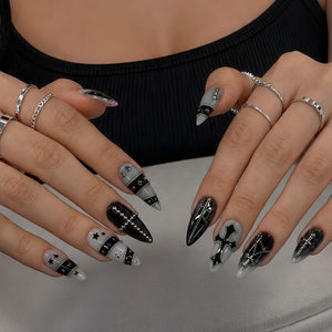 Ashen Cross Gothic Press-On Nails - Aninail