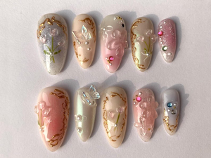 Combo Nature Pastel Press On Nails | Handmade Soft Nail Art | Elegant Spring Designs | Bestseller Nails | Girly Pastel Collection | OB999H
