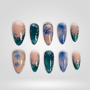 Ocean Bloom Cat Eye Press-On Nails - Aninail