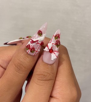Strawberry Press On Nails For Christmas | 3D Strawberry & Whipped Cream Nail Art | Cute Festive Press Ons| Sweet Winter Nail Design| OC226HC
