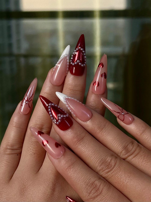Red Burgundy Valentine Press Ons OB123L