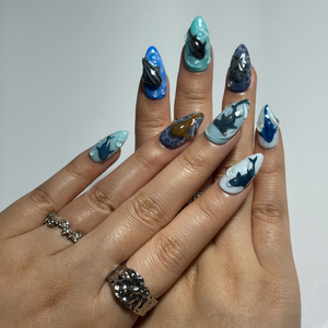 Handmade Shark Press On Nails | 3D Great White Shark Nails | Hammerhead Whale Shark | Shark Blue Sea Ocean Nails | Gift for Her OB410LK