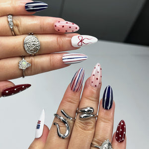 4th of July Press On Nails | Red White Blue Coquette Nails | Patriotic Almond Nails | USA Flag Summer BBQ Nails | Americana Nails | OB399LK