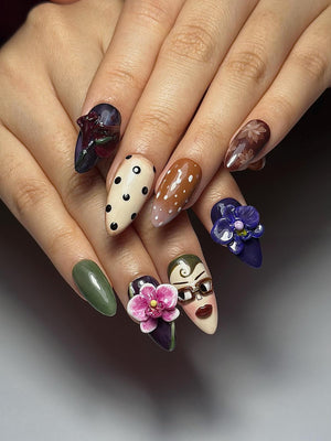 Vintage Doll Face Press On Nails | Abstract Portrait Nail Art | 3D Orchid Nails |Indie Fashion Aesthetic Press Ons |Handmade Nails | OB382HK