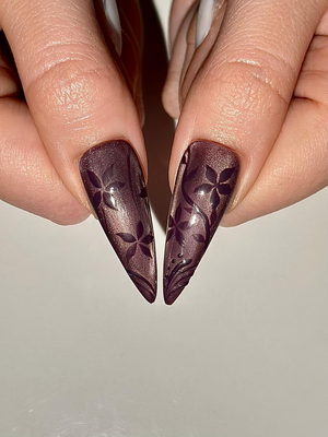 Dark Purple Cat Eye Press On Nails, Mystic Floral French Tip Nails, Ethereal Smoky Velvet Nails, Gothic Luxury Stiletto Fake Nails, OC1292HK