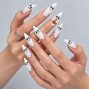 Pumpkin Boo Halloween Almond Press-On Nails - Aninail
