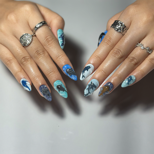 Handmade Shark Press On Nails | 3D Great White Shark Nails | Hammerhead Whale Shark | Shark Blue Sea Ocean Nails | Gift for Her OB410LK
