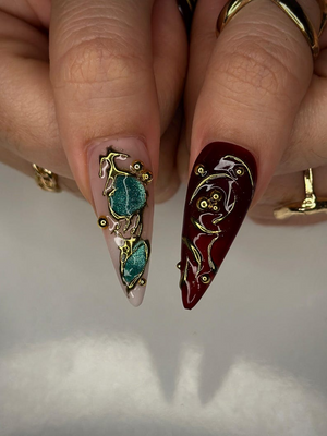 Colorful 3D Texture Press On Nails | 3D Gemstone Royalty Nail Art | Handmade Luxury Statement Nails | Elegant Fantasy Nail Set | OB148HK