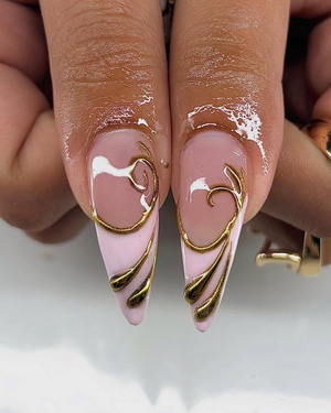 Nude Pink Gold Press On Nails | Luxury Molten Metal Nail Art | Elegant Long Stiletto Press Ons | Baroque Couture Nail Design | OC1246HC