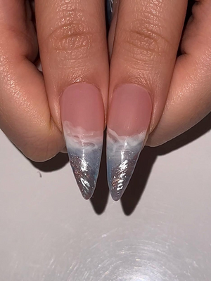 Icy Blue Ocean Press On Nails | Blue Stiletto Nails for Women | Clear French Tip Crystal Nails | Bridal Luxury Nails| Elegant Nails|OC1277HC
