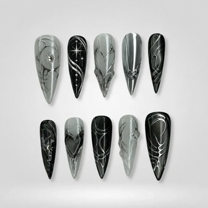 Silver Abyss Gothic Stiletto Press-On Nails - Aninail