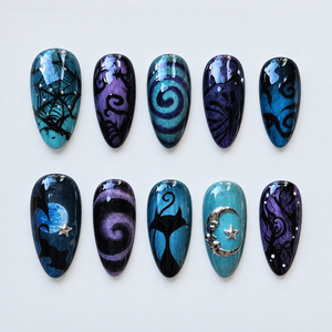 Moonlit Whiskers Halloween Almond Press-On Nails - Aninail