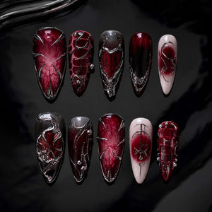 Crimson Smoke Marble Press-On Nails - Aninail