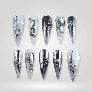 Liquid Silver Chrome Press-On Nails - Aninail