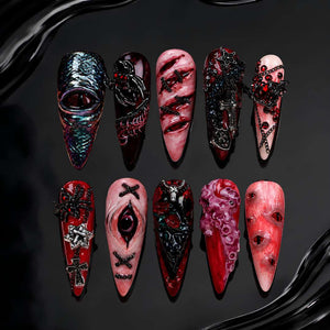 Crimson Ritual 3D Floral Press-On Nails - Aninail