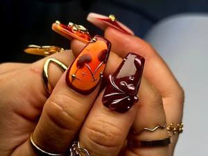 Fall Orange Leopard Press On Nails | Autumn Handmade Luxury Set | 3D Bow & Butterfly Nail Art | Fall Statement Design | OB1095EC