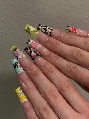 Handmade Vintage Botanical Press On Nails, Japanese Floral Garden Fake Nails, Unique Retro Flower Pattern Nails for Special Events | OB305HK