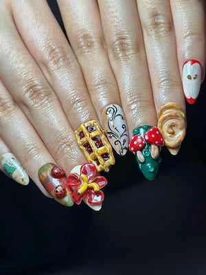 Melancholic Cartoon Press On Nails | Cottagecore Nail Art | Mushroom & Dessert Nails | Fantasy Character Nails | Artistic Press Ons| OB326HC