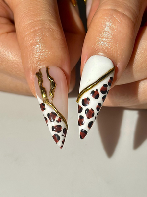 Gold Leopard Luxury Press On Nails | 3D Metallic Chrome Nails | Animal Print Stiletto | Glam Nail Set | Handmade Press Ons | OC318HC