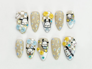 Kawaii Puppy Press On Nails | Cute Character Nail Art | Handmade Cartoon Nail Set | 3D Kawaii Nails | Handmade Nail Art | OC672HC