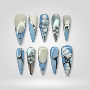 Silver Glaze Stiletto Press-On Nails - Aninail
