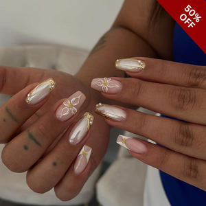 Golden Whisper Pearl Floral Press-On Nails - Aninail