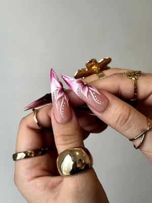 Elegant Floral Press On Nails | 3D Floral Ombre Nails | Burgundy & Pink Gradient Nail Art | Luxury Handmade Press Ons | OC881HC