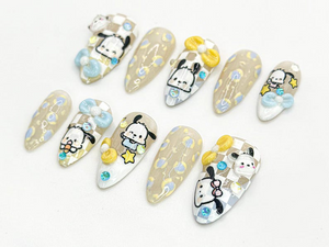Kawaii Puppy Press On Nails | Cute Character Nail Art | Handmade Cartoon Nail Set | 3D Kawaii Nails | Handmade Nail Art | OC672HC