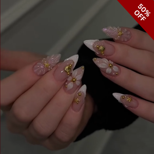 Golden Whisper Pearl Floral Press-On Nails - Aninail